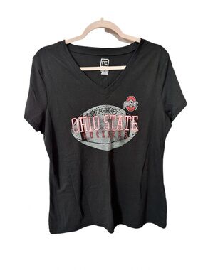 Pro Edge Ohio State Buckeyes Black V-Neck Tee with Red and Gray Graphic